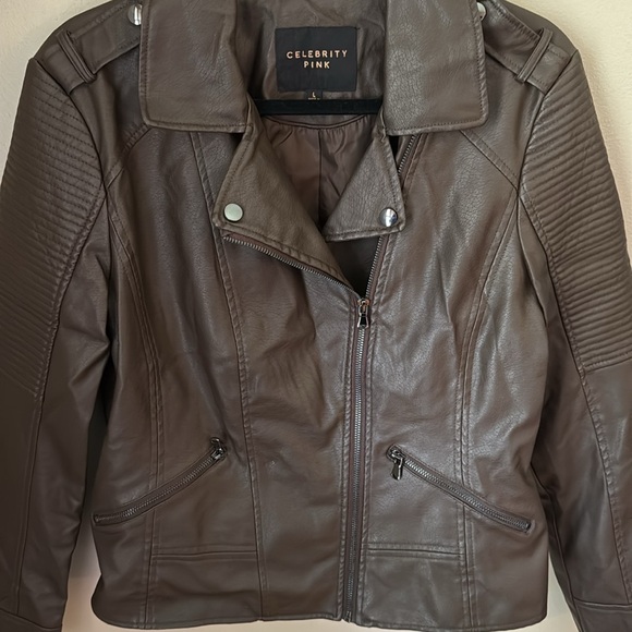 CELEBRITY PINK - Women’s Faux Leather Moto Jacket - Size L - Picture 4 of 5
